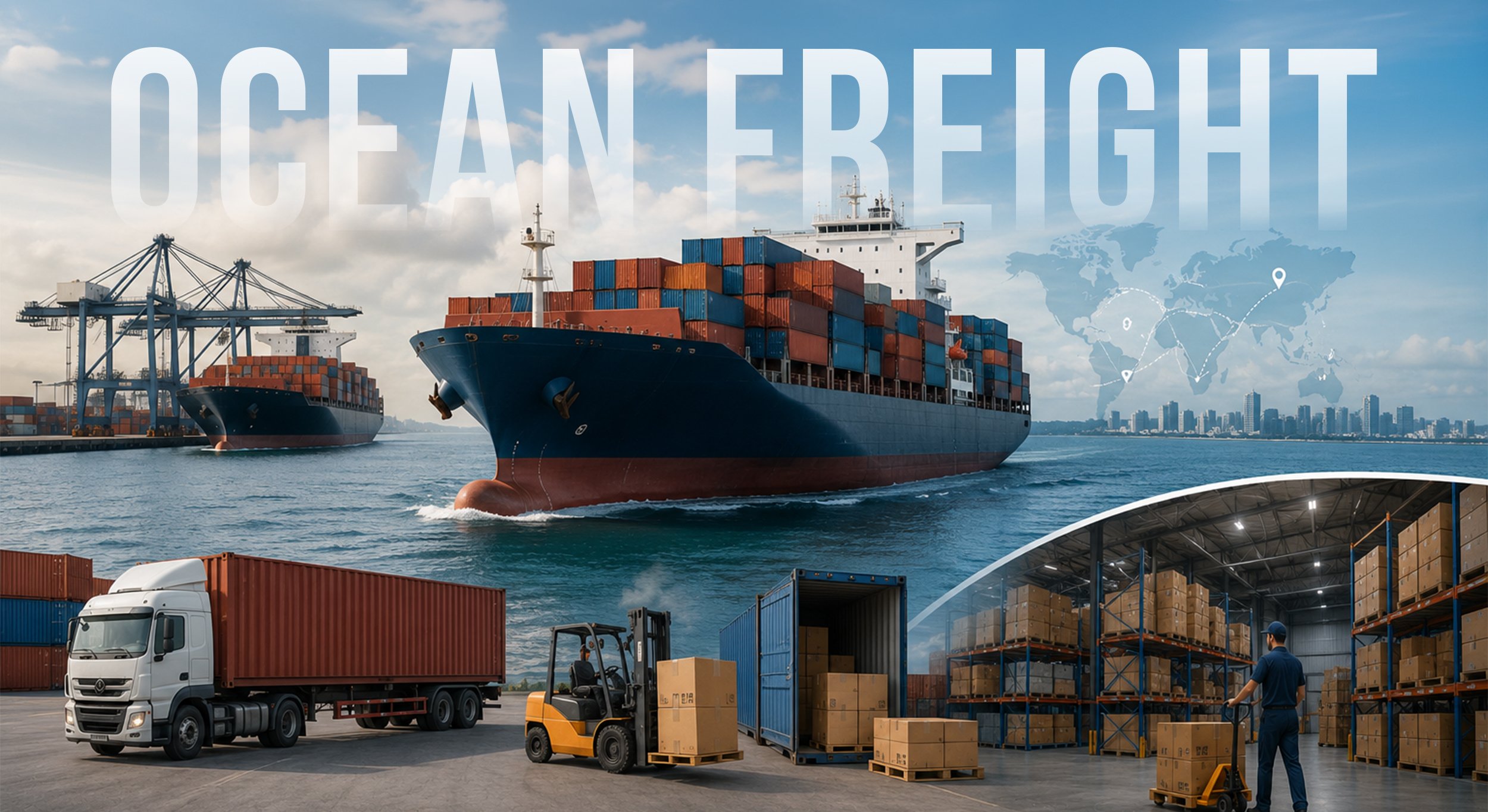 A banner image showing about ocean freight